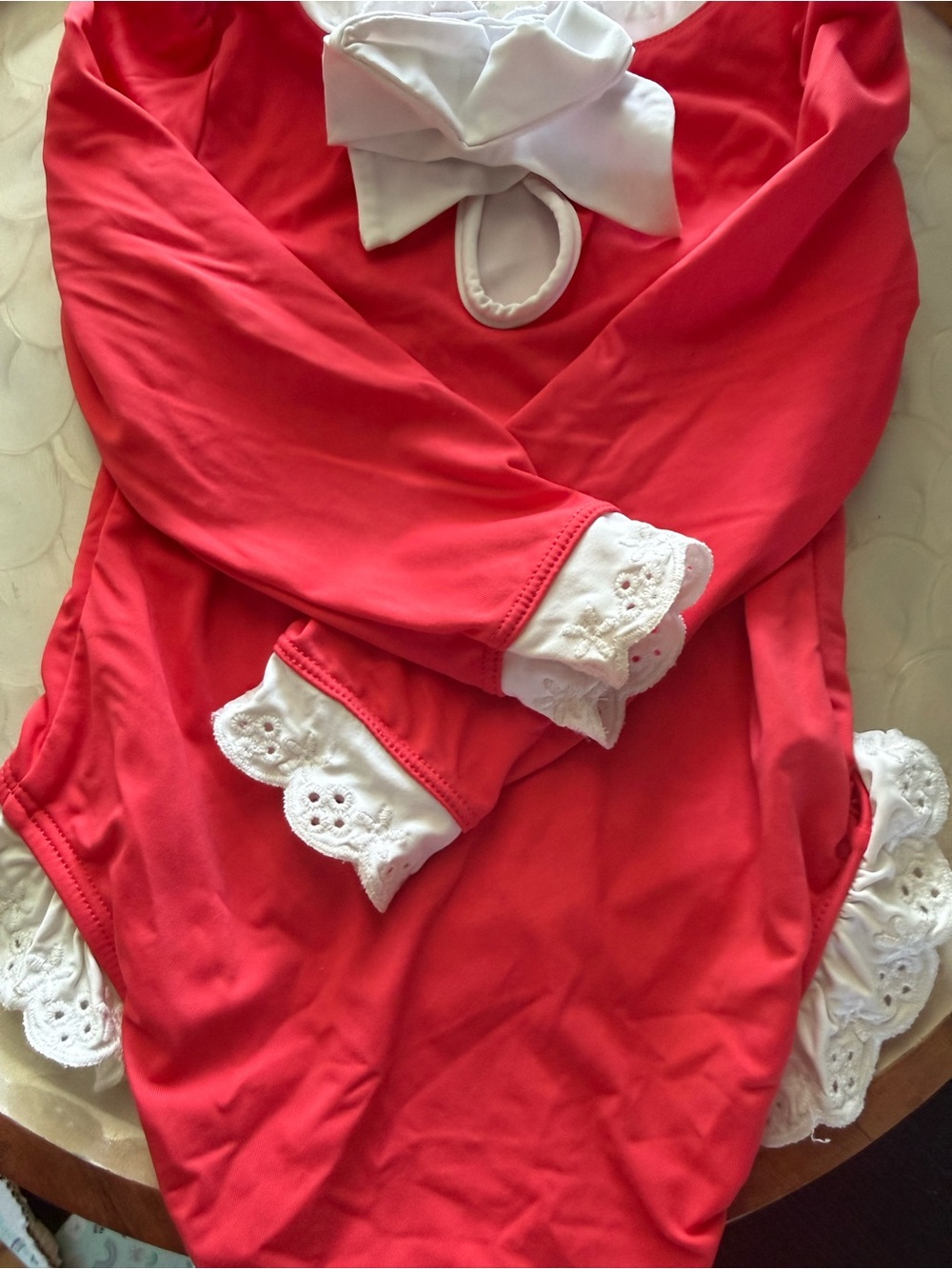 The Beaufort Bonnet Company Girls' Red One-Piece Swim with White Eyelet Trim - Picture 2 of 4